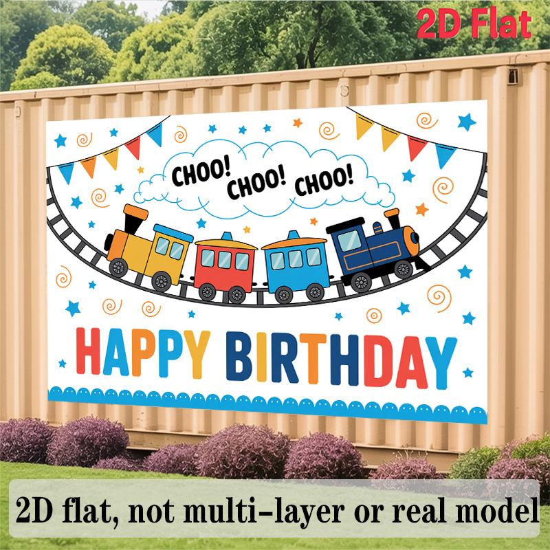 Cartoon Train Birthday Banner, Colorful Engine Backdrop Wall Decor for Kids Party