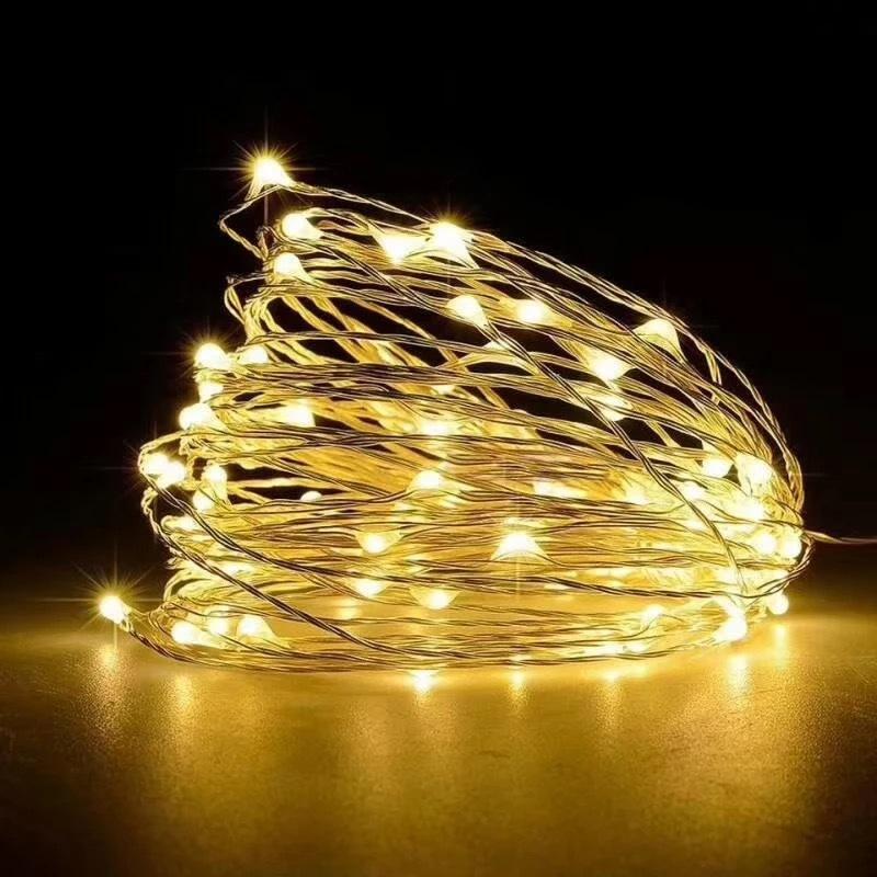 Wire String Lights with Battery Box, Button Lights, Christmas Holiday Decoration, Warm Lights for Birthday Party, 3 Meter 30 Lights, Battery