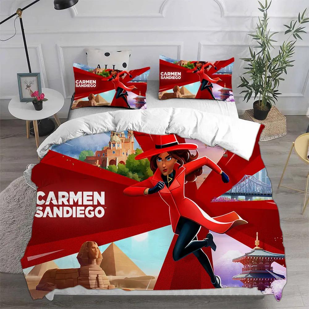 Drukowany 3D Zestaw Pościeli Anime Carmen Sandiego Chłopcy Dziewczynki Rozmiar Twin Queen King Poszewka na Kołdrę Poszewka na Poduszkę Łóżko Chłopcy Dorośli Tekstylia Domowe