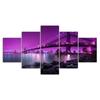 Purple Dawn Modern City Bridge Landscape 5 Piece Five Panel Wall Canvas Print Modern Art Poster Picture Home Decor Gift For Him For Her