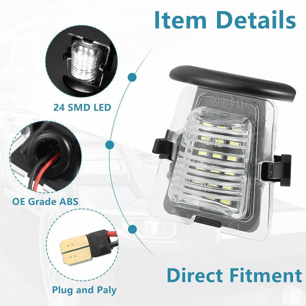Yankok LED License Plate Light for Wrangler JK 2007-2018 X Sahara Rubicon 3rd Gen 24 SMD LED 6500K Xenon White OE Upgrade Replacement