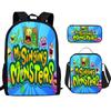 Monster Singer Elementary School Bag Three-Piece Nylon Printed Backpack Breathable Backpack Lightweight
