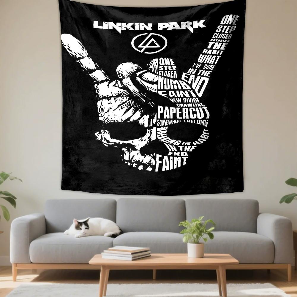Wandteppich Linkin Park Rock Hand Schädel Songtitel Nu Metal Wandbehang für Rockmusik-Liebhaber Raumdekoration
