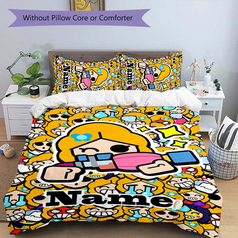 3pcs Brawl Stars Cover Set - Personalized Name, HD Printed Bedding with 1 Cover and 2 Pillowcases - Perfect for Home Decor, Easy Care