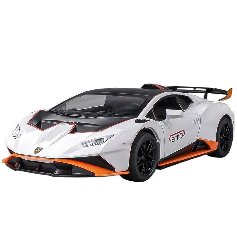 1/24 Alloy Lamborghini Huracan STO Supercar Metal Diecast Car Model Vehicles Pull Back Sound and Light for Children Boy Toys Gift Collection