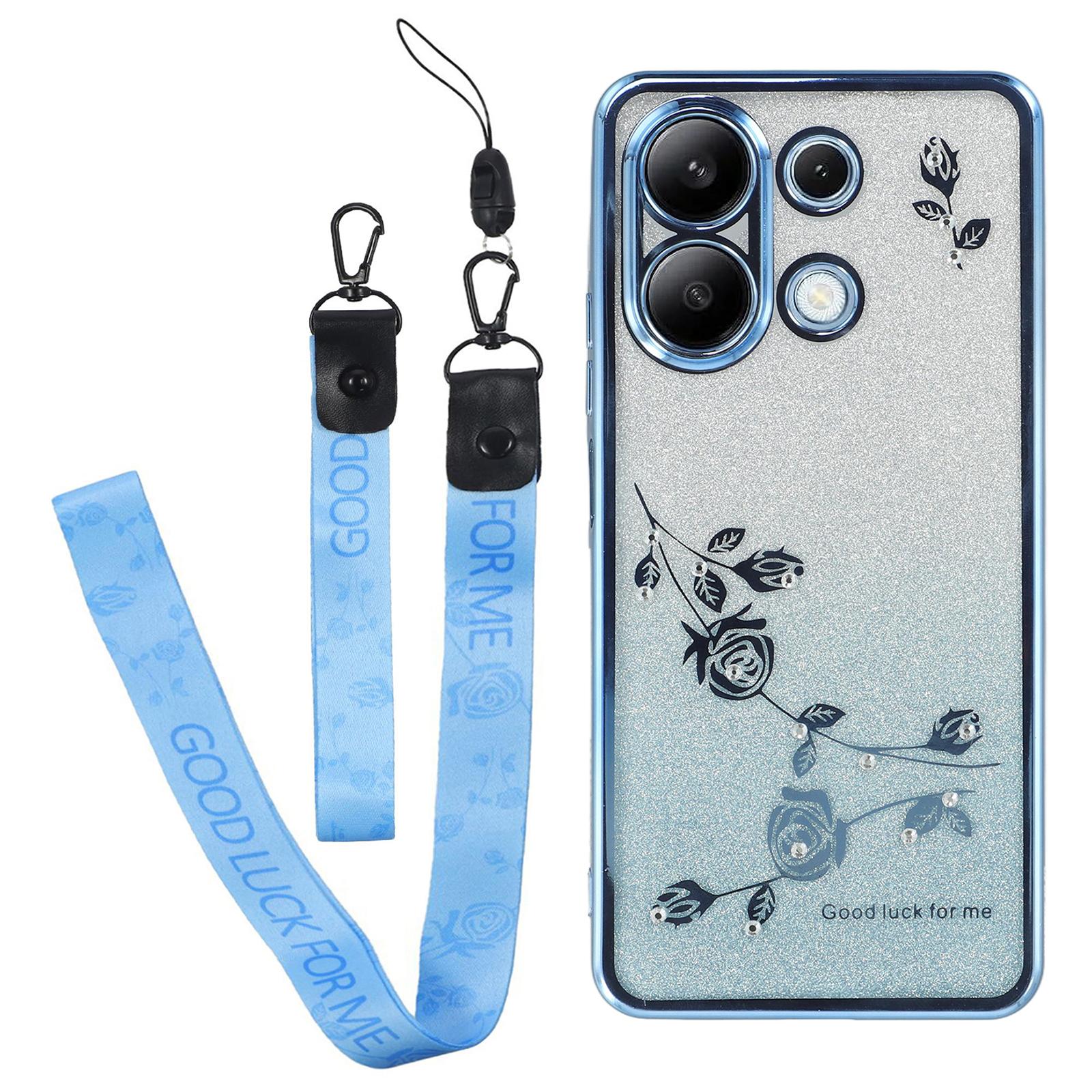 

KADEM For Xiaomi Redmi Note 13 4G TPU Case Glitter Sparkle Phone Cover with Lanyard Blue