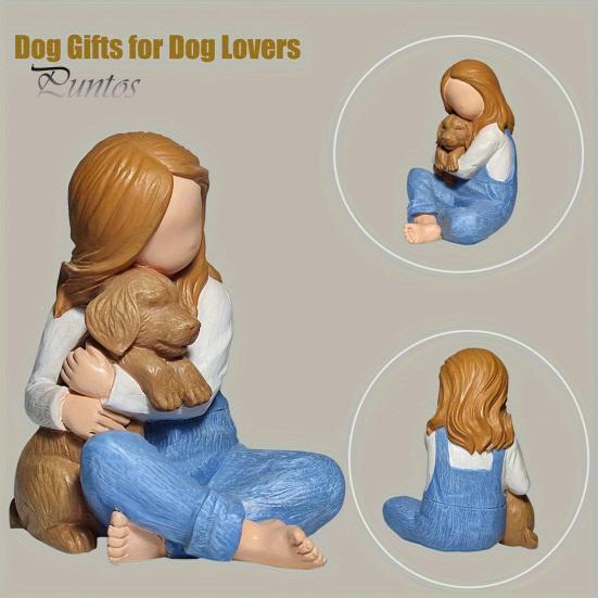 Handcrafted Resin Statues Faceless Girl Hugging Puppy Figurine, Miniature Statue, Cute Desktop Sculpture Ornament Affectionate Home Decor Pieces