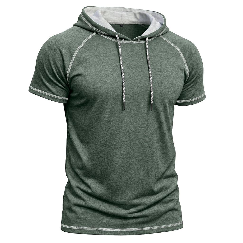 Men’s Shirts Short Sleeves Hooded T-shirts Fitness Tops Summer Casual Wear Pullover Hoodie