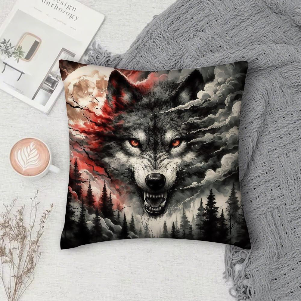 Anime Cool Wolf Cartoon Pillow Case Square DoubleSided Printing Sofa Cushion Cover Pillowcase Bedroom Bedside