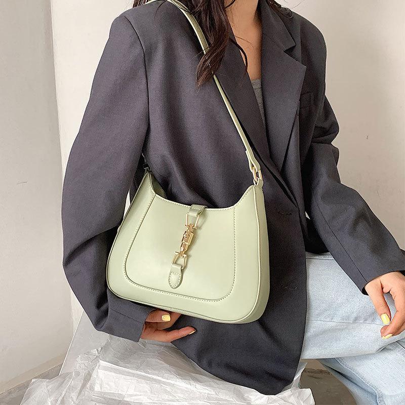 2025 New Fashion Crossbody Niche Simple Texture Portable Baguette Bag Underarm Women's Bag Lock