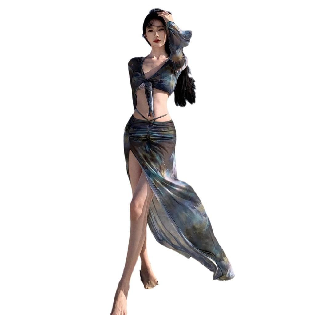 Bikini Swimsuit: 2024 European & American Style, Sexy Slimming Four-Piece Set with Long Skirt for Hot Spring Vacations