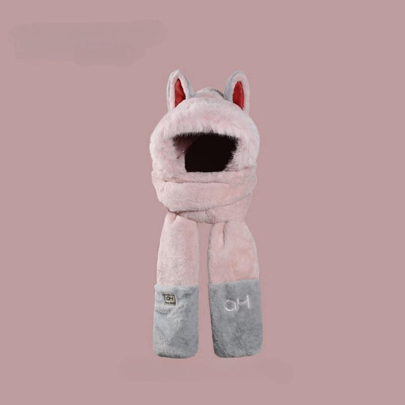 

Зимний новый комплект из трех предметов: теплая пушистая лыжная шапка-шарф-перчатки с ушками огненной лисы для женщин, утолщенный