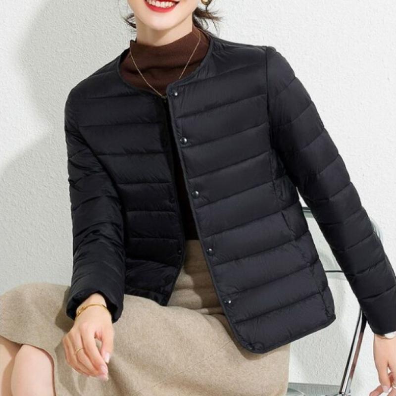 New Arrivals Open Run Women Lightweight No Collar Long Sleeve Quilted Jacket