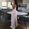 Women Summer Striped Spaghetti Strap Maxi Dress Backless High Waist Slim Fit Pleated Flared Hem Elegant Casual Vacation Bodycon Floor Length Sundress