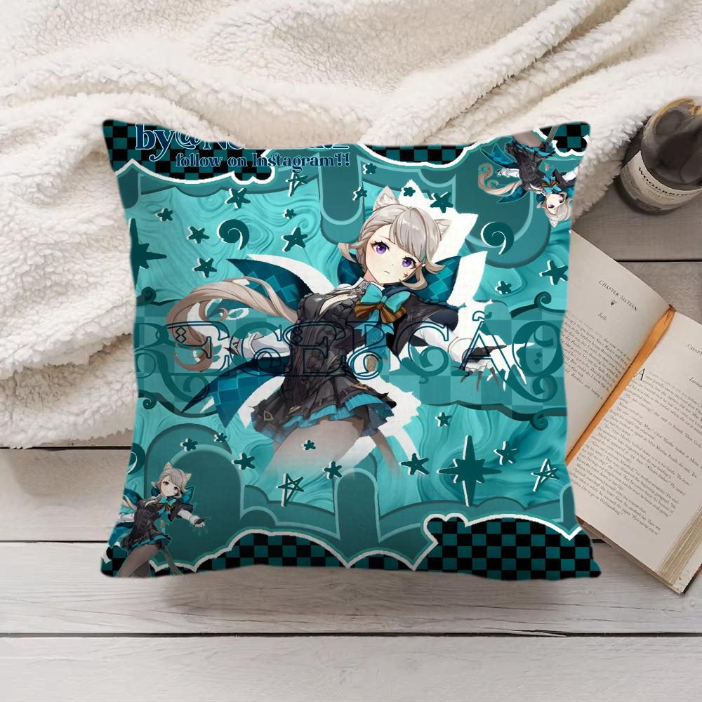 Lynette Genshin Impact Cute Cushion Cover Silky Short Plush Invisible Zipper Dustproof Sofa Pillow Case For Home Decor