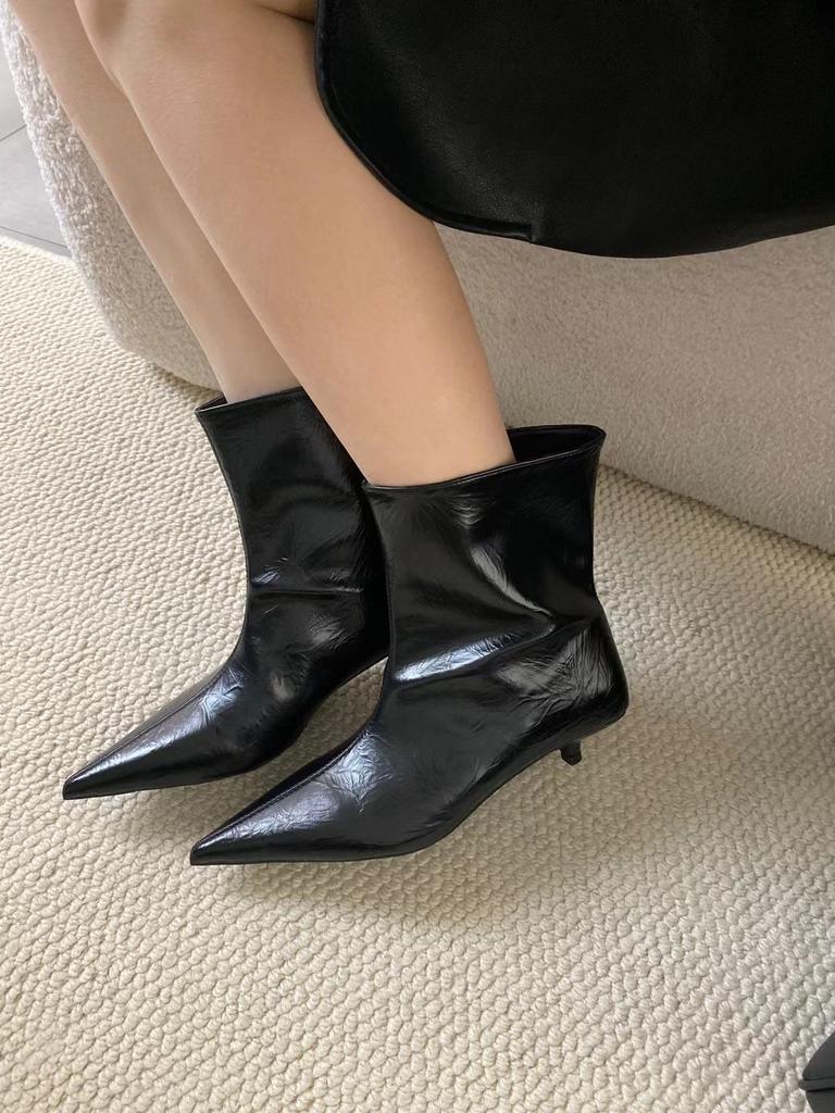 fashion Pointed Toe Women Ankle Boots 2024 New Arrivals Shallow Slip On Black Silver Winter Autumn Party Pumps Shoes Woman Size 35-39