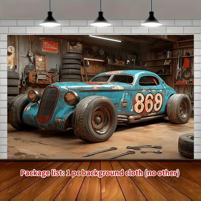 Vintage Rusty Race Car Tapestry Hot Rod Garage Man Cave Wall Art