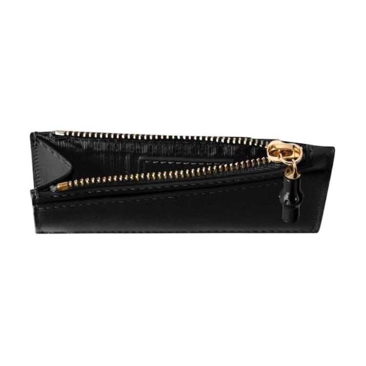 Gucci Glossy Bamboo Ring Leather Card Holder Women Accessories Black 828174-AAE4X-1000