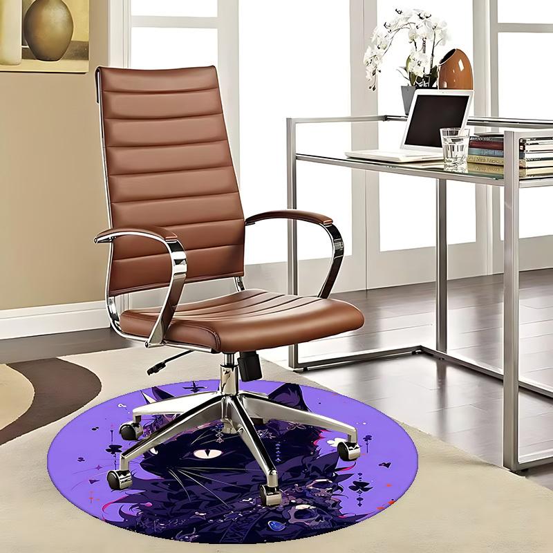 1pc Anime Cat Skull Crown Round Carpet Office Chair Mat, Anti Slip Rug for Home Decor, Gaming Room