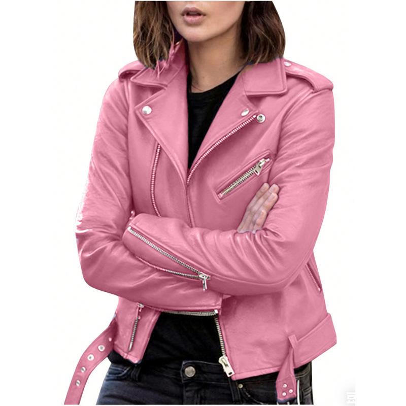 Women's PU Leather Motorcycle Jacket - 2026 Korean Style, Slimming, Short Trendy Fall/Winter Outerwear