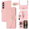 For Sony Xperia 1 VI Stand Case Cross Texture PU Leather Wallet Phone Cover with Shoulder Strap/Makeup Mirror