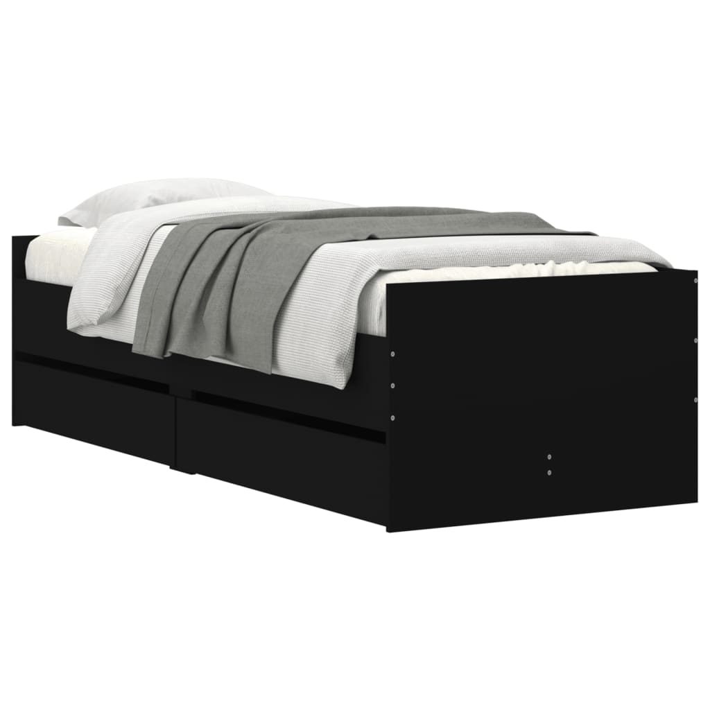 Bed with Drawers Black 75 x 190 cm