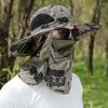 Wide Brim Men Sun Hat with Shawl Veil Camouflage Caps Mask Set Fisherman Hat  Unisex