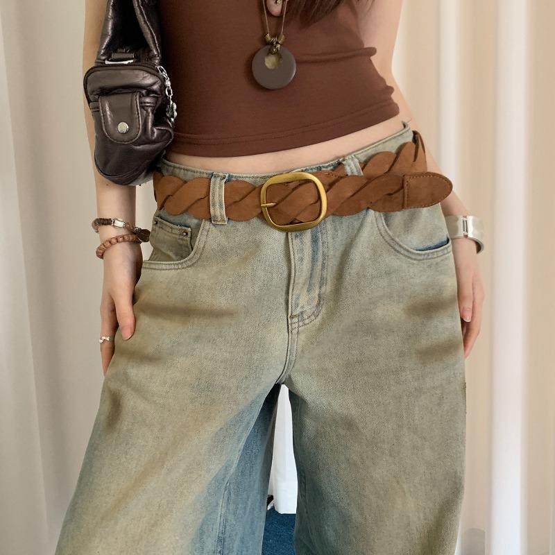 Niche Belt Women's New Retro with Jeans Western Style Woven Brown Belt Decoration