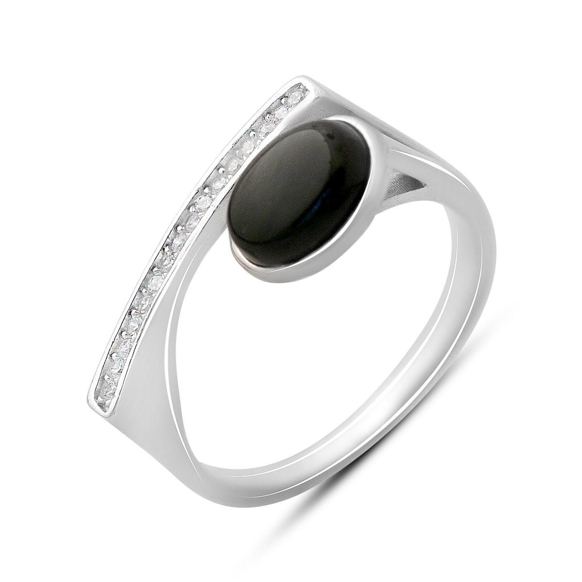 

Silver ring with natural onyx, cubic zirconia, product weight 2.79 g (60002094) 17 чорний