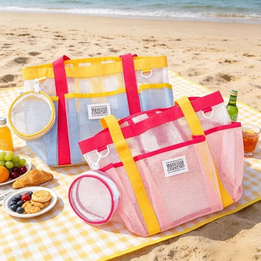 Large Capacity Mesh Swim Bag Breathable Beach Storage Bag  Toiletries Essential Organizer