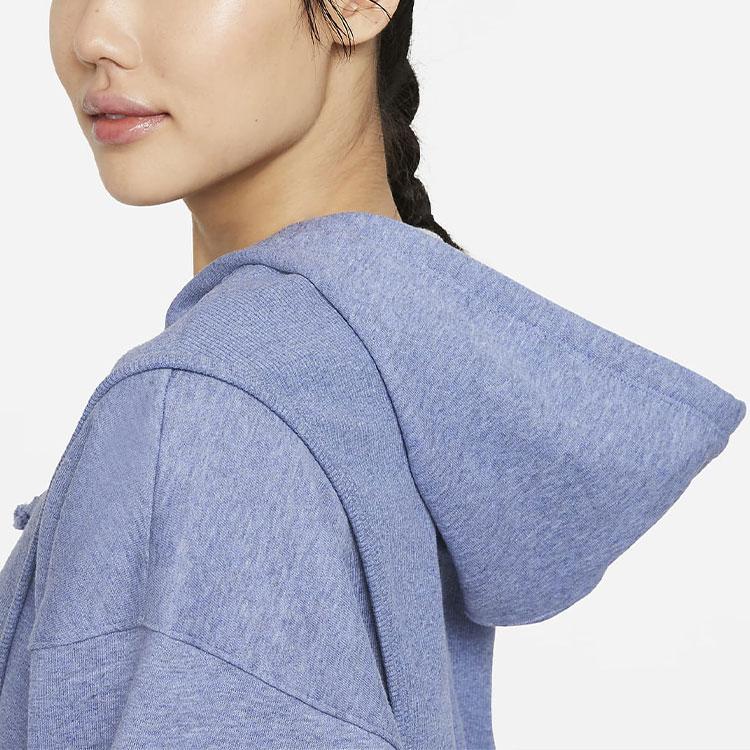 Nike Solid Color Drawstring Cropped Hoodie Women Tops Blue DD4639-493