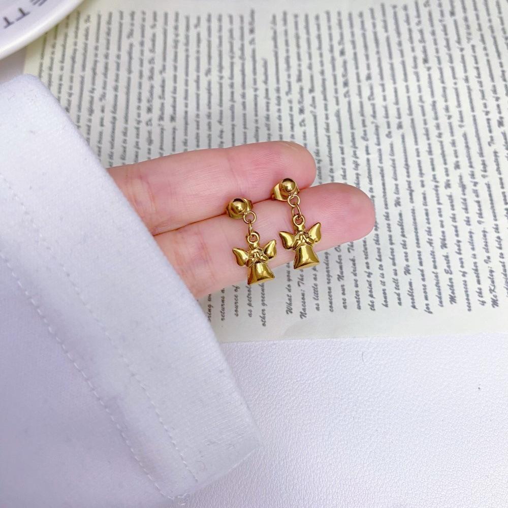Baroque Gold Angel Praying Stud Earrings - Religious Jewelry for Women, Cute Mini Design
