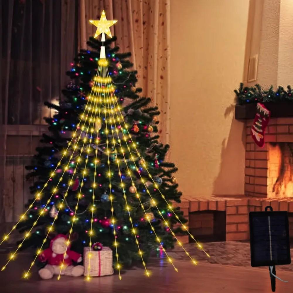Solar LED Christmas Tree Waterfall Lights – Waterproof Outdoor Decorative Lights for Festive Courtyard Arrangements