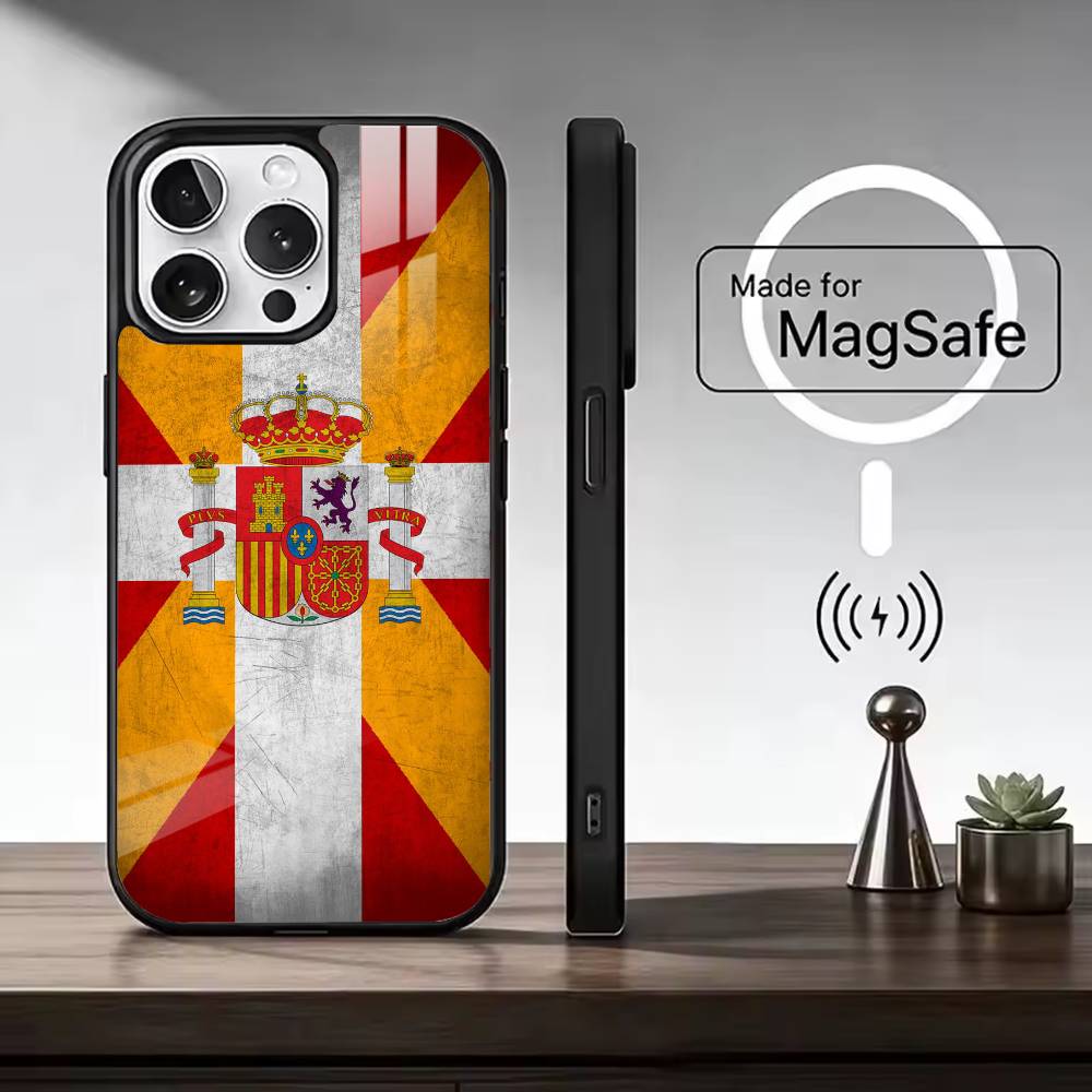S-Spanien Flagge F-Fußball Fan Support Handyhülle Für iPhone17,16,15,14,13,12,11 Plus,Pro Max, Neues Magnetisches Kabelloses Laden