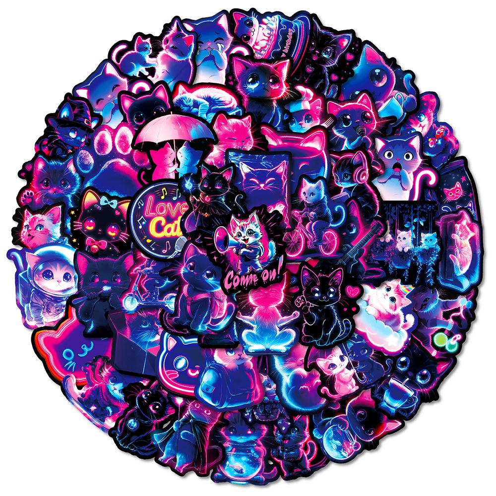 10/30/50pcs Cute Neon Light Cat Sticker Kawaii Animal Cartoon Decals DIY Stationery Fridge Suitcase Aesthetic Graffiti Sticker