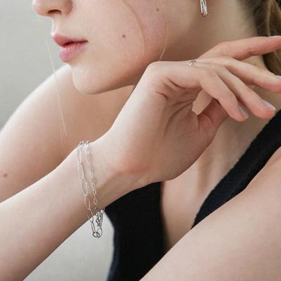 Rough City [Silver925] Layered Two Chain Bracelet