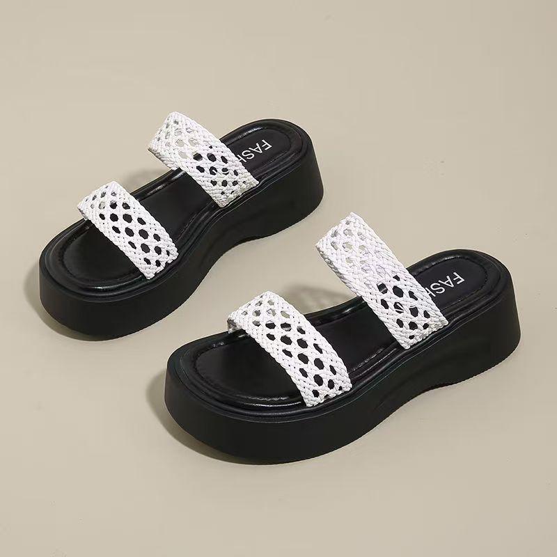 Women s Woven Hollow Out Thick Sole Slippers Summer New Lightweight Non Slip Open Toe Wedges Outdoor Beach Slippers Sandals 35 белый 2790₽