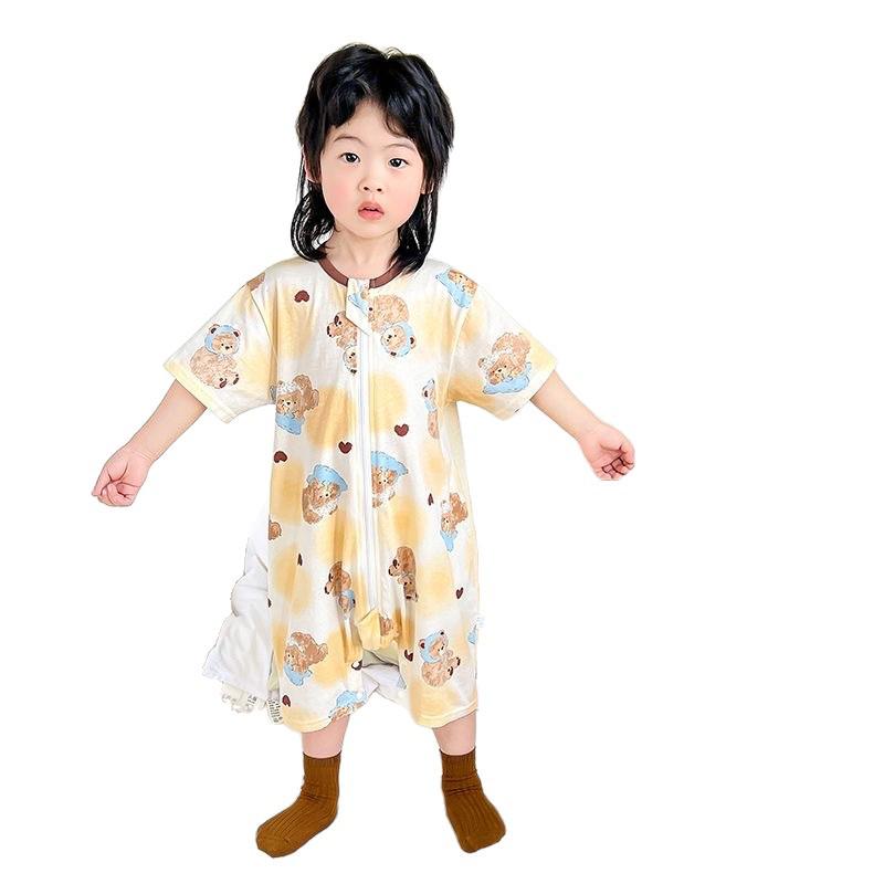 Pure Cotton Cartoon Short-Sleeve Romper for Kids – Lightweight Summer Pajamas