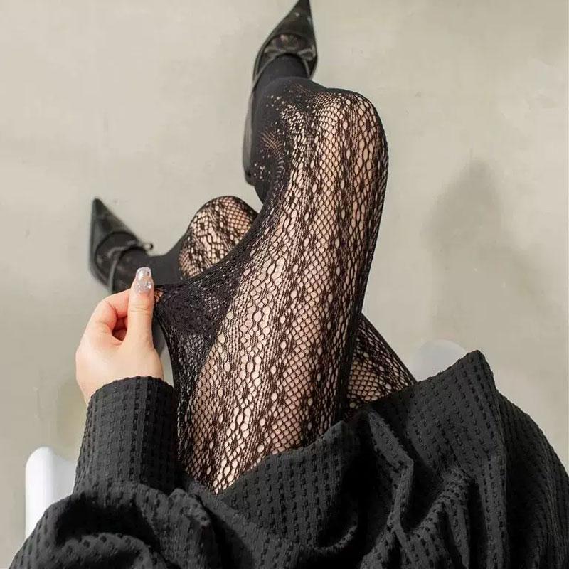 Japanische Süße Spitze Streifen Floral Fischernetz Strümpfe Vintage Damen Sexy Netz Blume Weiße Strumpfhosen Y2K Lolita Unterwäsche Strumpfhosen