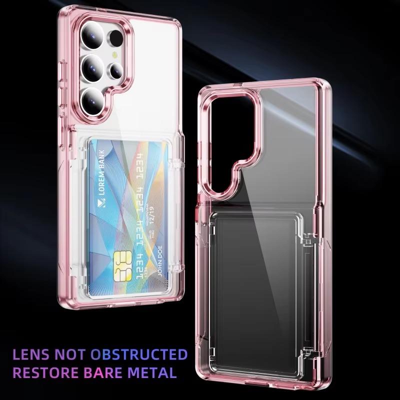

Чехол-держатель для карт HD Clear Card Stand для Samaung Galaxy S25 Ultra S25 S24 Plus S23 S22 Ultra Bracket, акриловый чехол Galaxy S24 розовый