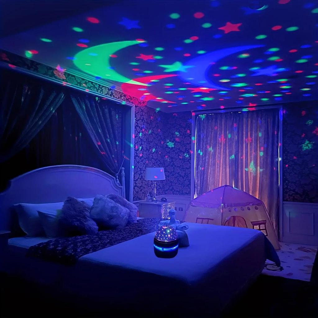 Kolorowy Projektor Światła Gwieździstego Nieba – Lampa Nocna Magiczna Kula Księżyca i Gwiazd do Sypialni, Pokoju Dziecięcego, Dekoracja Atmosfery Domowej