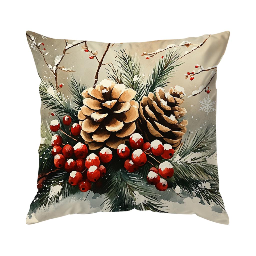 Christmas Pinecone Cushion Pillowcase Printed Polyester 45X45Cm Throw Pillowcover Decorative Sofa Cushion Pillowslip Home Decor