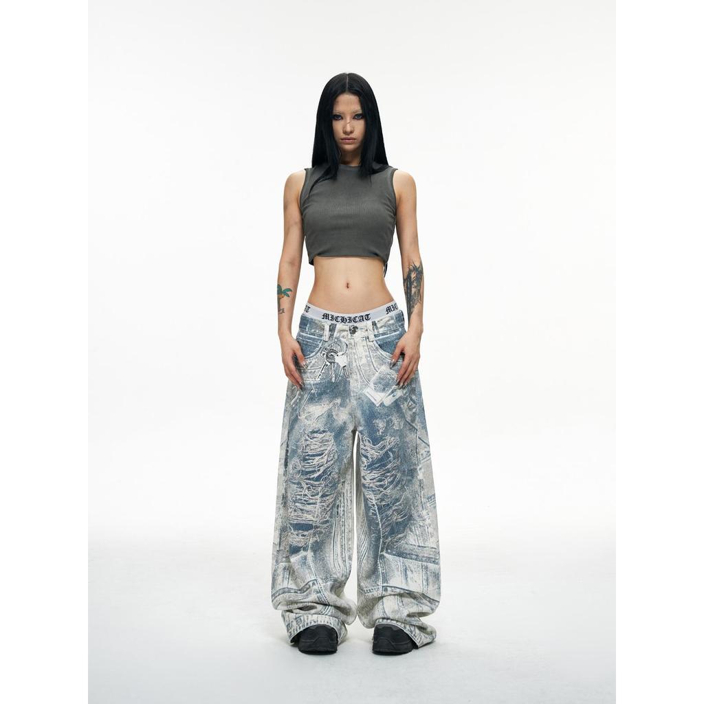 2025 American Retro 3D Print Baggy Wide-Leg Jeans Keychain