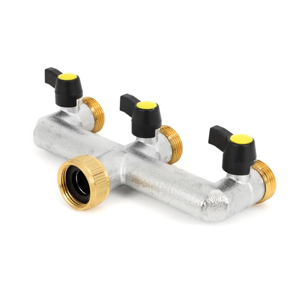 3/4 Zoll Wasserhahn-Verteiler, 3-Wege-Schlauchverbinder, Schlauch-Wasserhahn-Verteileranschluss mit 3 einzelnen Ventilen für Haus, Garten, Küche