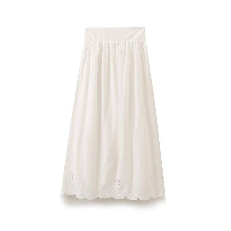 Fashion Style 2024 Summer New Arrival Women's Clothing Easiest for Match Mid-Waist White Pure Cotton Pleated Embroider Dress 6895241