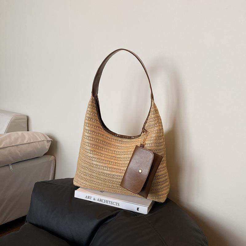 Holiday Style Straw Woven Women's Bag New Fashionable Large-capacity Tote Bag Summer Versatile Shoulder Underarm Leisure Bag