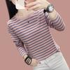Extra Fat and Loose Long-sleeved Autumn Striped Bottoming Shirt Combed Cotton