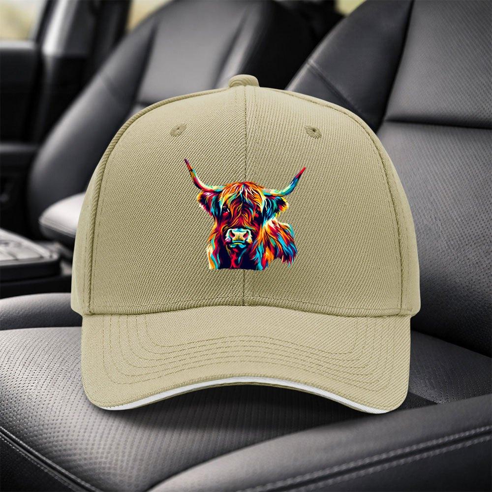 Multicolor Highland Cow Baseball Cap Adjustable Black Duckbill Hat Unisex Outdoor Sports Fashion Cap