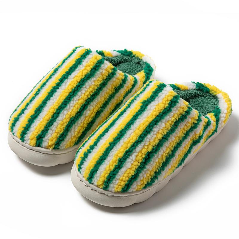 Fashion home cotton slippers women's autumn and winter new non-slip velvet warm colored striped cotton slippers