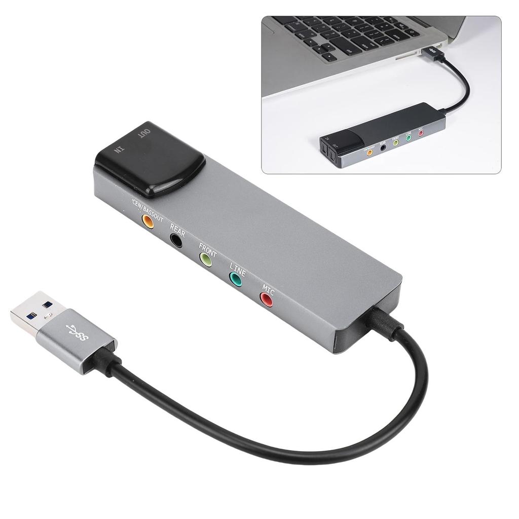 7.1 USB Surroundlydkort med SPDIF Digital Lyd Høyoppløselig Musikk Eksternt Lydkort for Bærbar PC Sølv